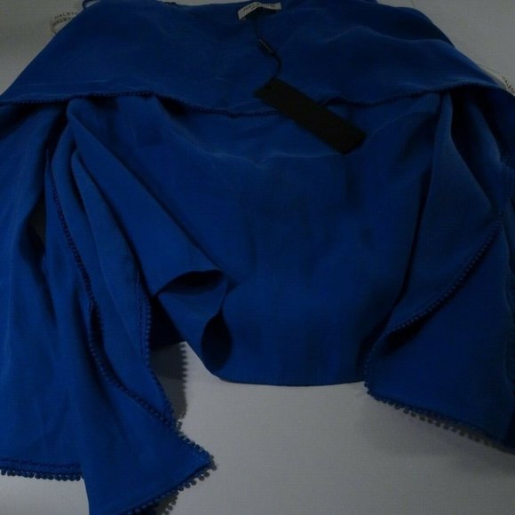 Halston Heritage Cold Shoulder Flutter Sleeve Top XS NWT 325.00 Blue - Picture 4 of 6
